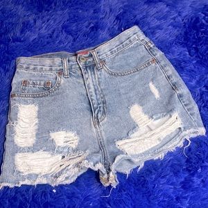 Caffeine Distressed Blue Jean Denim Shorts Size Small Excellent Condition
